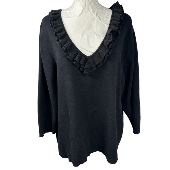 Coldwater Creek Knit Pullover Wool Cashmere Sweater 2X Black Whimsigoth Western - Picture 1 of 12